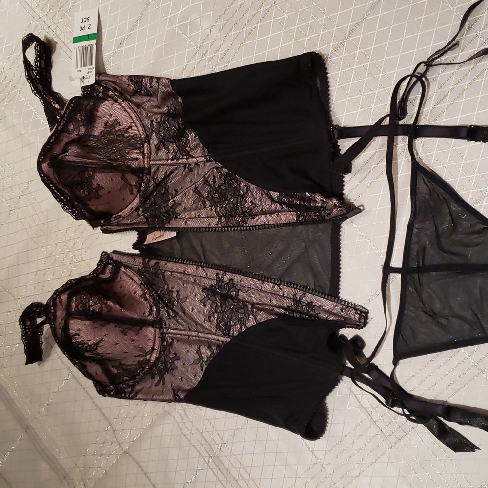 Felina Jezebel NEW Lust Bustier 2-piece Corset G-String Thong BLACK Women L Sexy - Picture 8 of 16